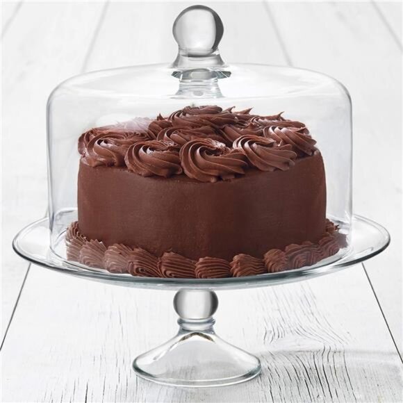 Glass Cake Stand with Dome Lid, Elegant Curved Footed Glass Cake Holder, Covered - Picture 4 of 8